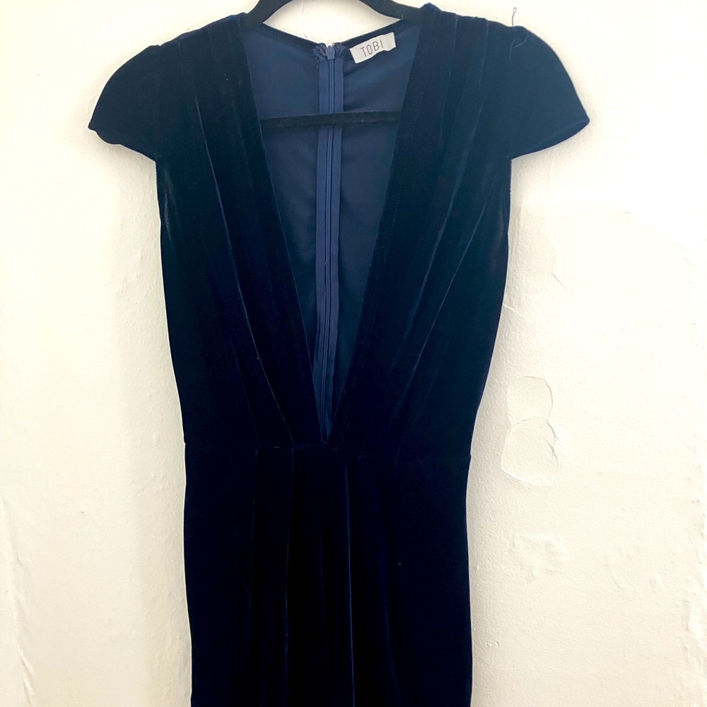 Tobi XS velvet mini dress romper deep v cut